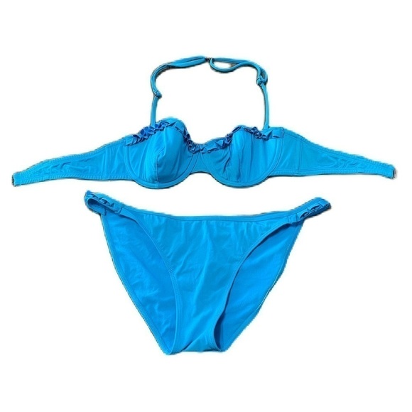 H&M blue halter bikini sz 12 bottoms, 36C top - Picture 1 of 6